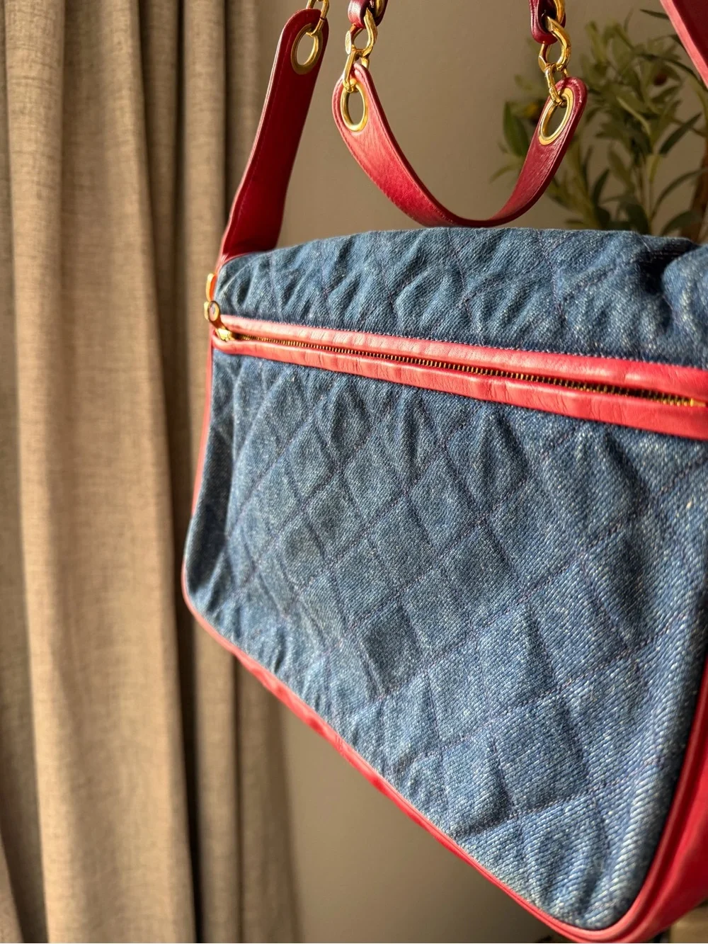 Chanel Denim Quilted with red trim. Vintage